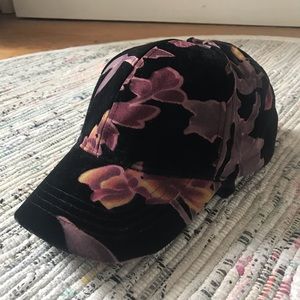 Anthropologie Velvet Floral Baseball Hat